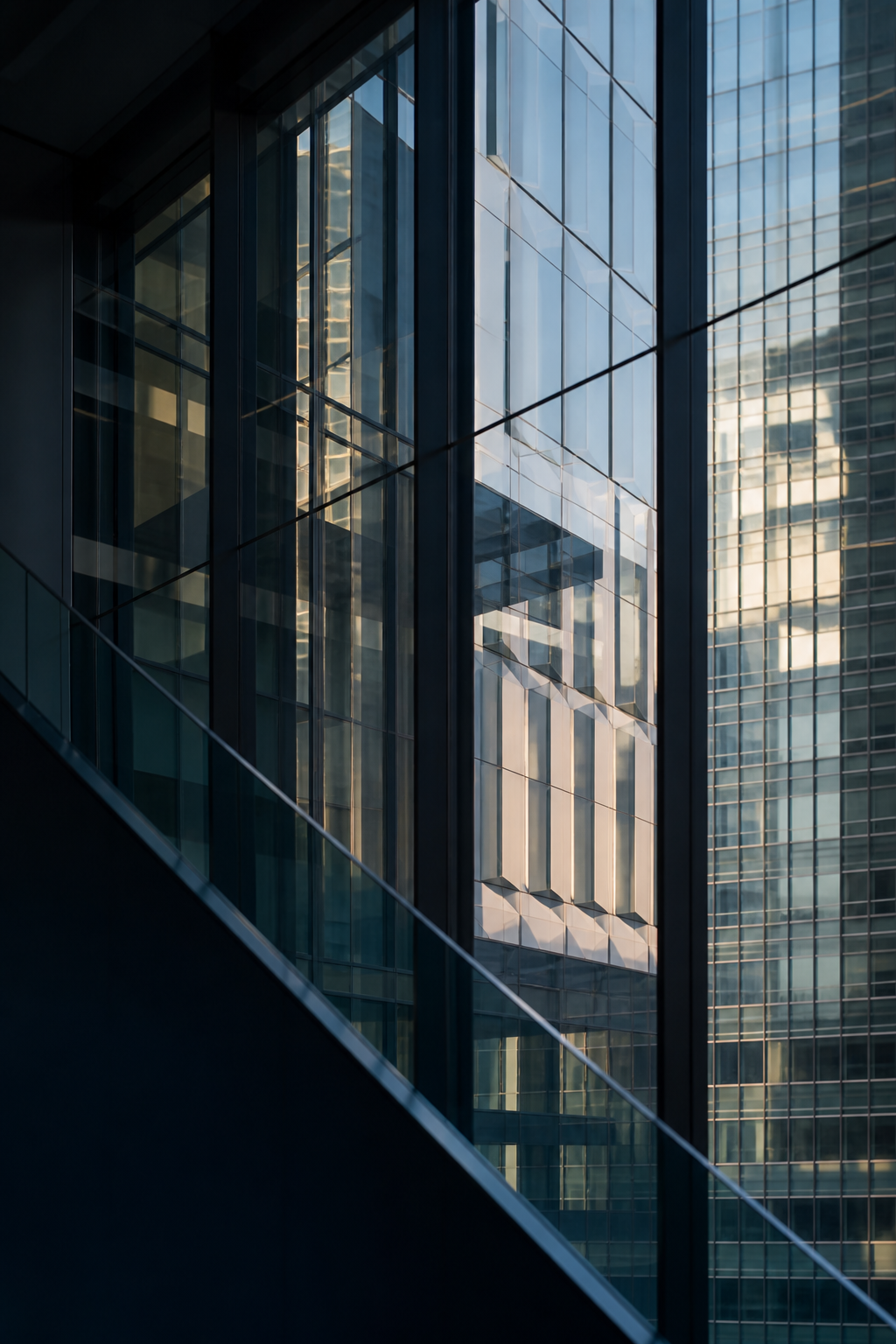 Arquitetura corporativa contemporânea com vidro e linhas geométricas
